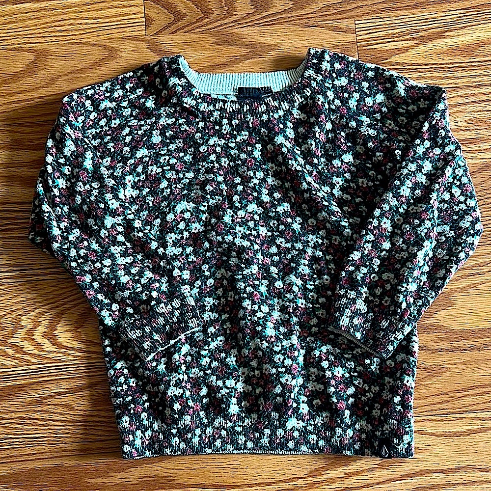 Volcom Black and Pink Crew Neck Sweater with Floral Pattern